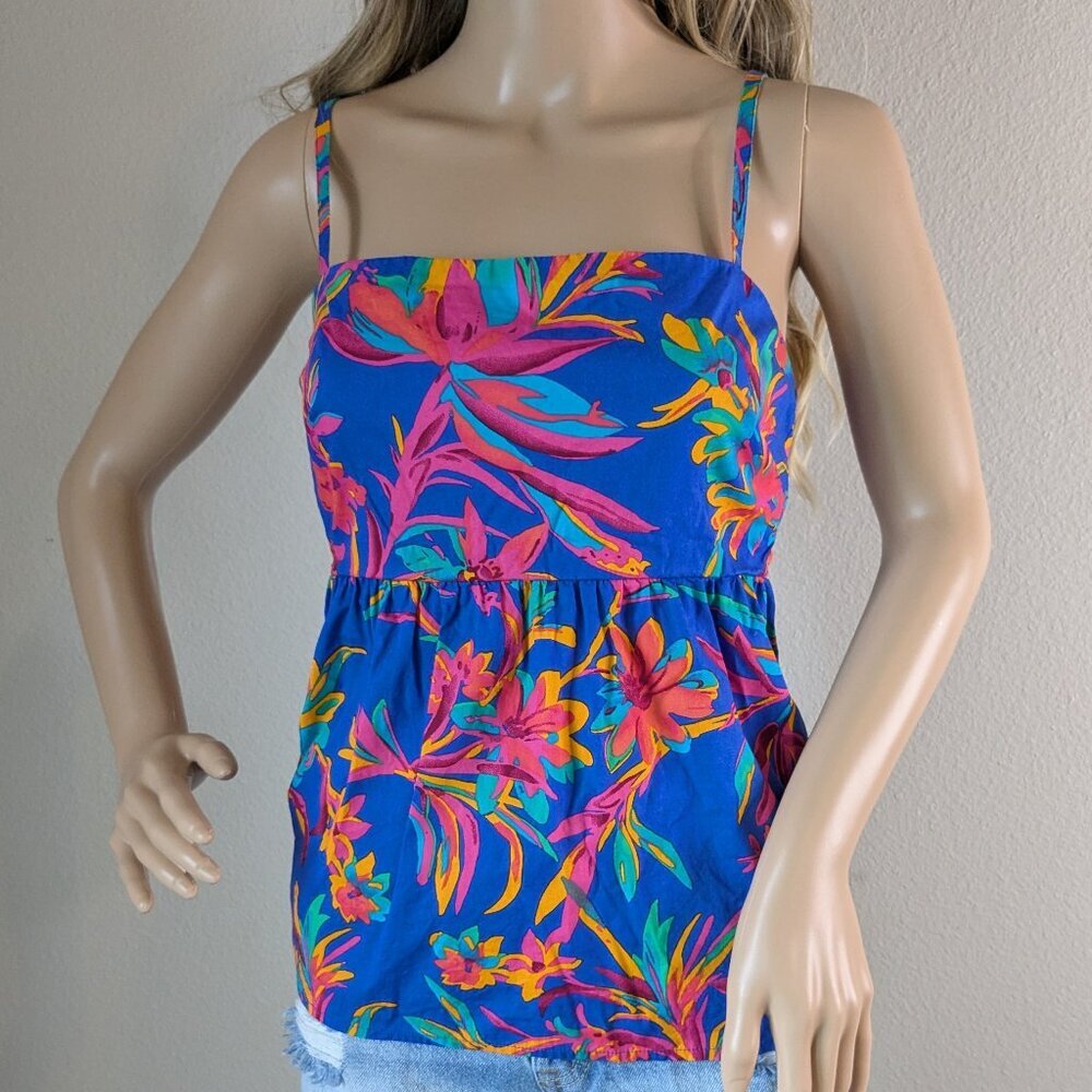 J. Crew Top Size 8 Tropical Floral Tie-back Strappy Flowy Spaghetti Strap #BQ035